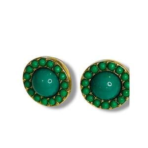 Stella & Dot Green Goldtone Cluster Pierced Earrings 13mm .5"